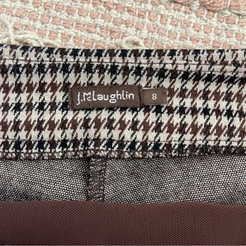 J. McLaughlin Ross Ankle Pants Zipper Pocket Brown Houndstooth Size 8
